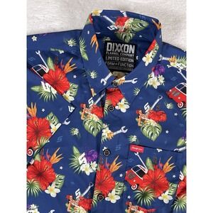 Dixxon Limited Edition Snap-on Blue Floral Hula Girl Hawaiian Shirt Men's Sz Med
